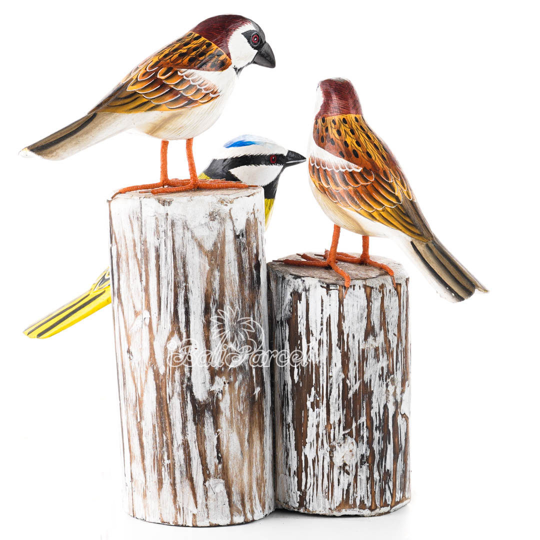 Wooden 3 Bird With Painted, Handmade From Albesia Wood