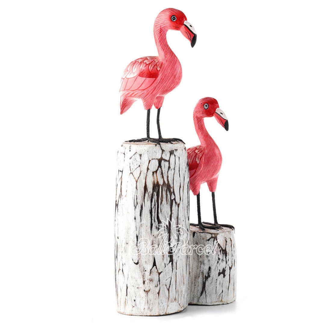 Wooden 2 Flamingo With Painted, Handmade From Albesia Wood