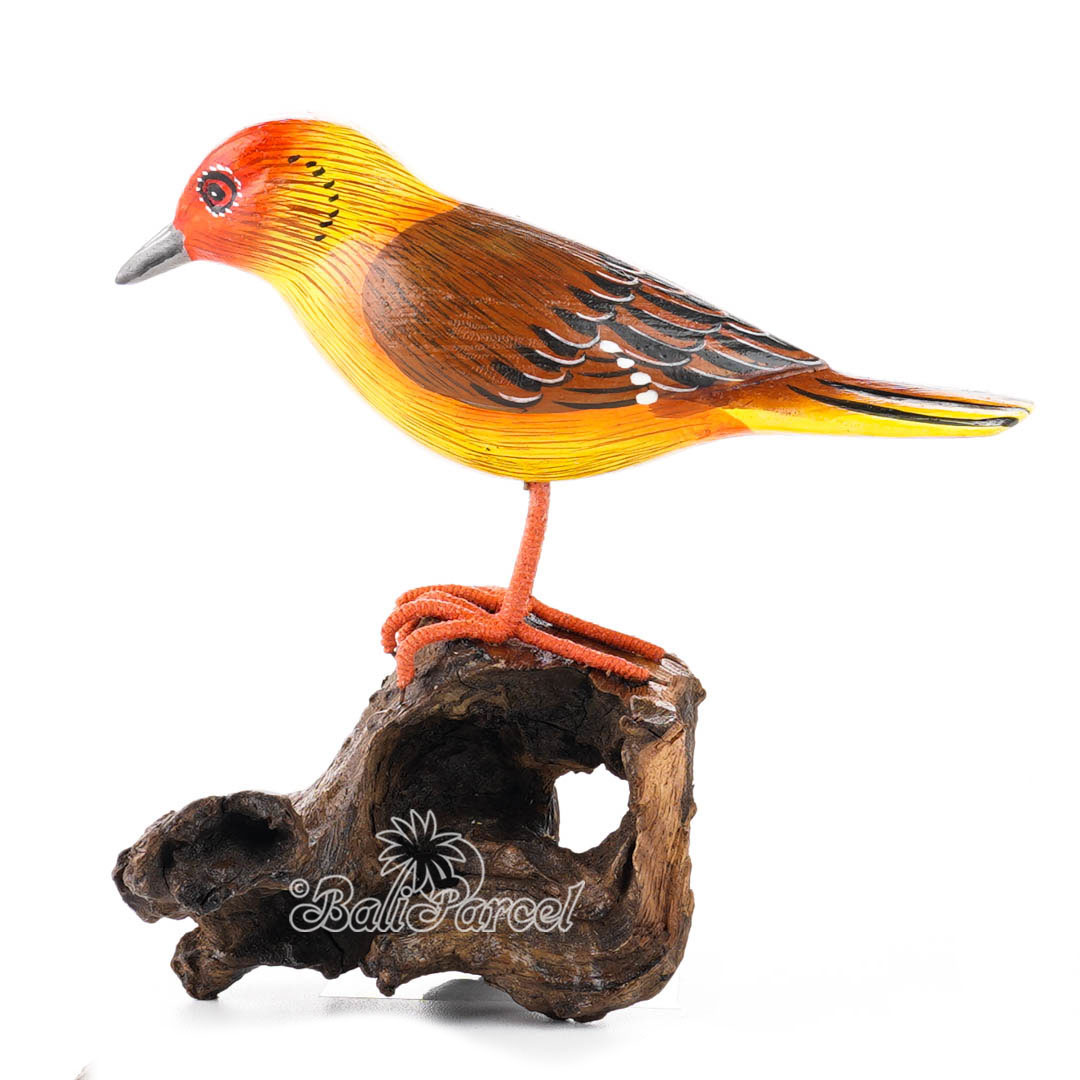Wooden Bird With Painted, Handmade From Albesia Wood
