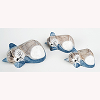 Wooden Sleeping Cat Set Of 3 With Painted Handmade Fron Albesia Wood