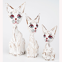 Wooden Cat Set Of 3 With Painted Handmade From Albesia Wood