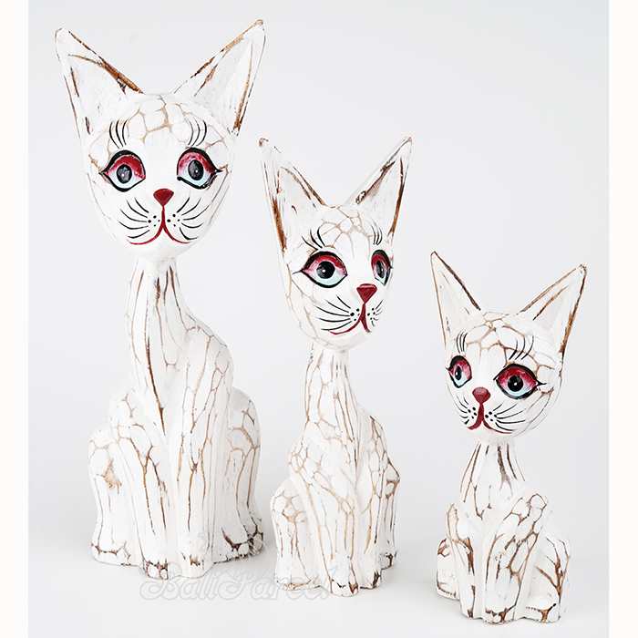Wooden Cat Set Of 3 With Painted Handmade From Albesia Wood