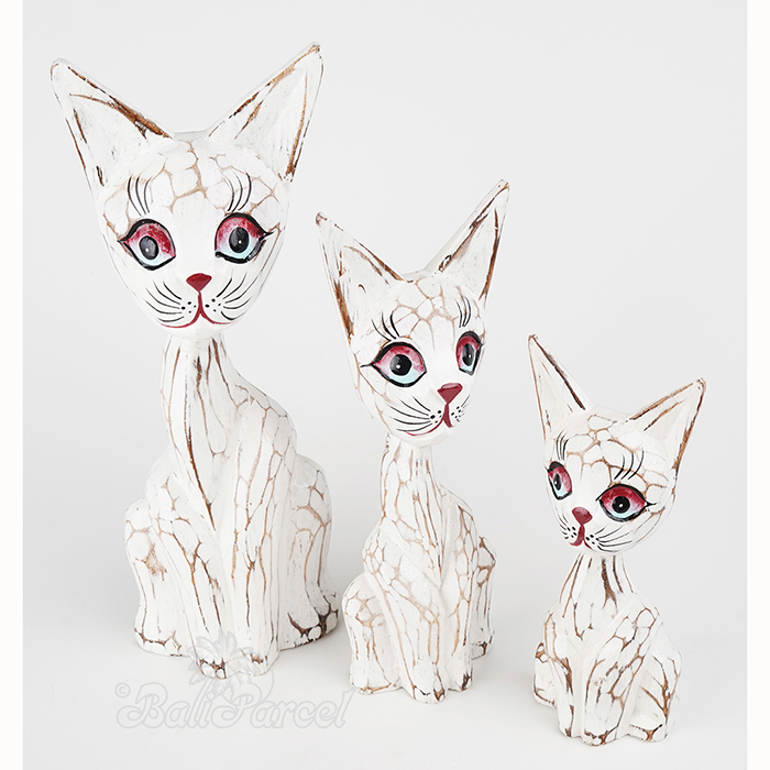 Wooden Cat Set Of 3 With Painted Handmade From Albesia Wood