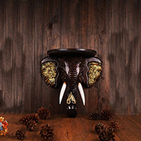 Wooden Wallhanging Elephant Head, Handmade From Albesia Wood