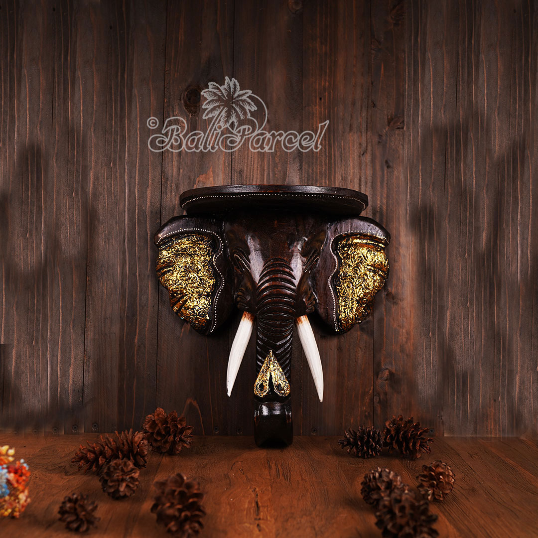 Wooden Wallhanging Elephant Head, Handmade From Albesia Wood