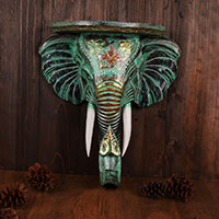 Wooden Wallhanging Elephant Head, Handmade From Albesia Wood