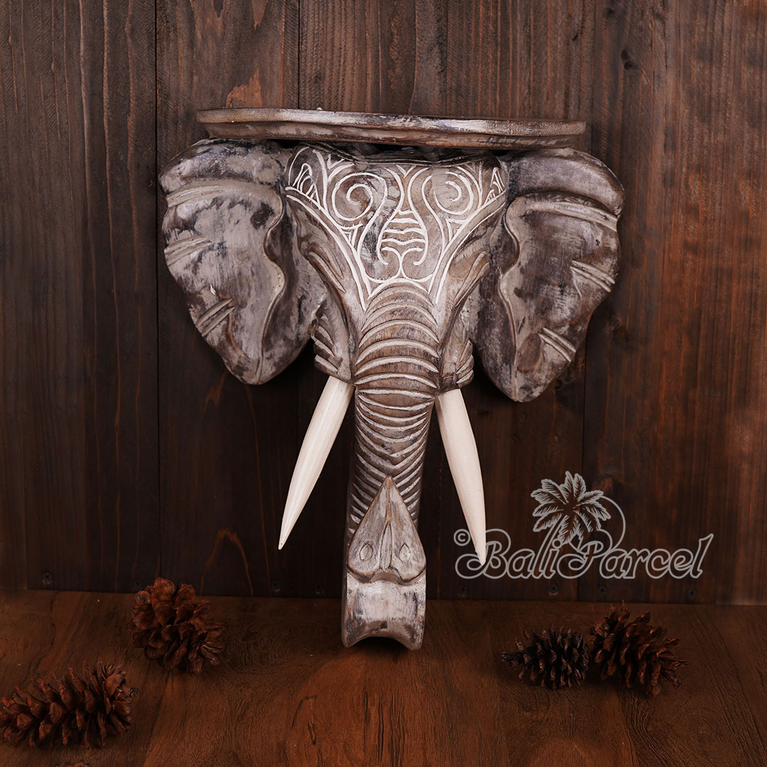 Wooden Wallhanging Elephant Head, Handmade From Albesia Wood