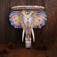 Wooden Wallhanging Elephant Head, Handmade From Albesia Wood
