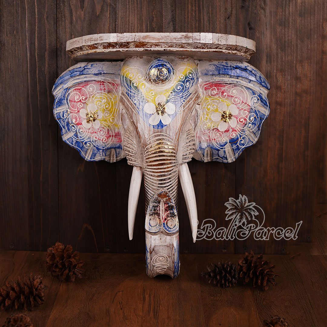 Wooden Wallhanging Elephant Head, Handmade From Albesia Wood