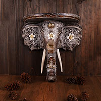 Wooden Wallhanging Elephant Head, Handmade From Albesia Wood