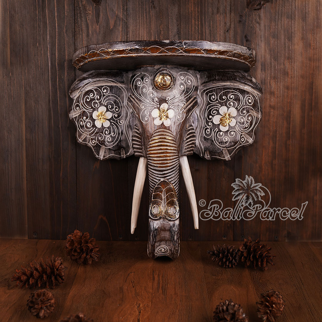 Wooden Wallhanging Elephant Head, Handmade From Albesia Wood