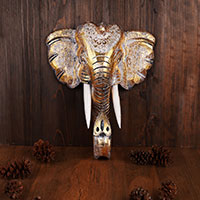 Wooden Wallhanging Elephant Head, Handmade From Albesia Wood