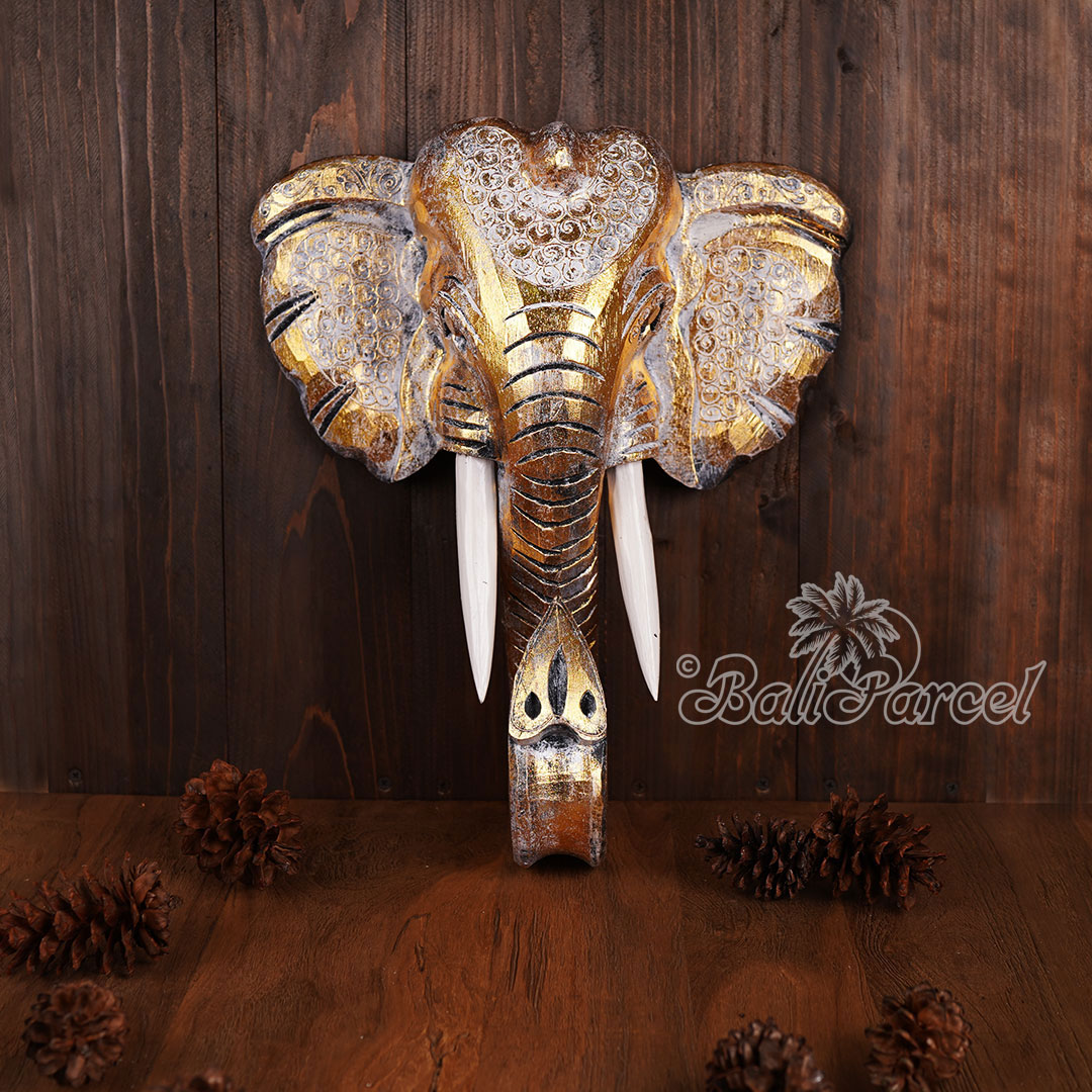 Wooden Wallhanging Elephant Head, Handmade From Albesia Wood