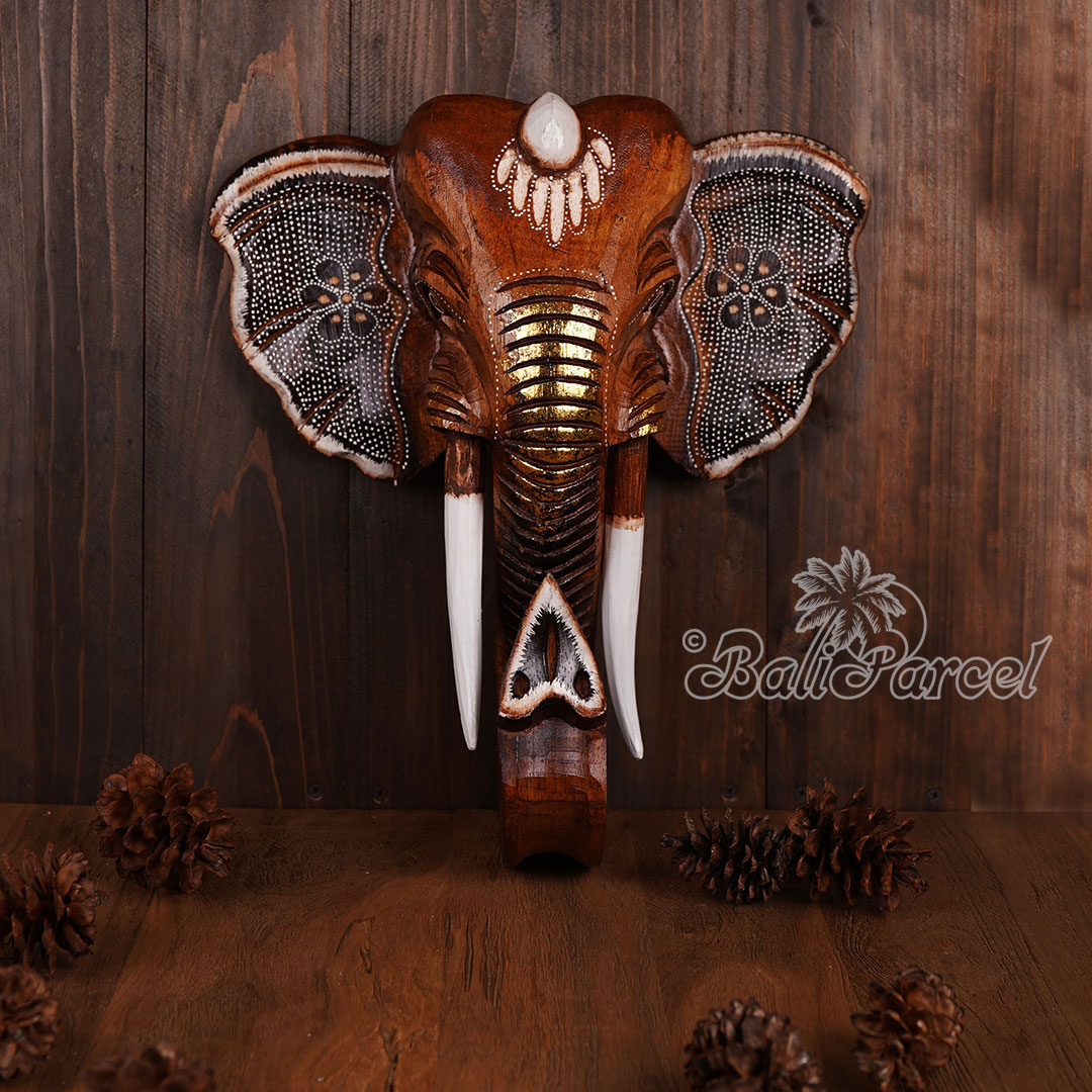 Wooden Wallhanging Elephant Head, Handmade From Albesia Wood