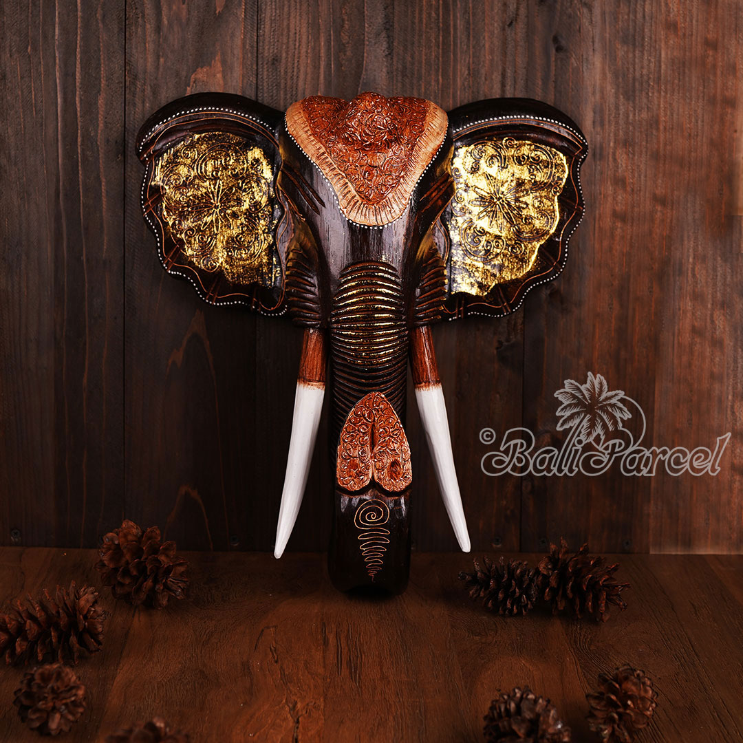 Wooden Wallhanging Elephant Head, Handmade From Albesia Wood