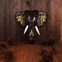 Wooden Wallhanging Elephant Head, Handmade From Albesia Wood