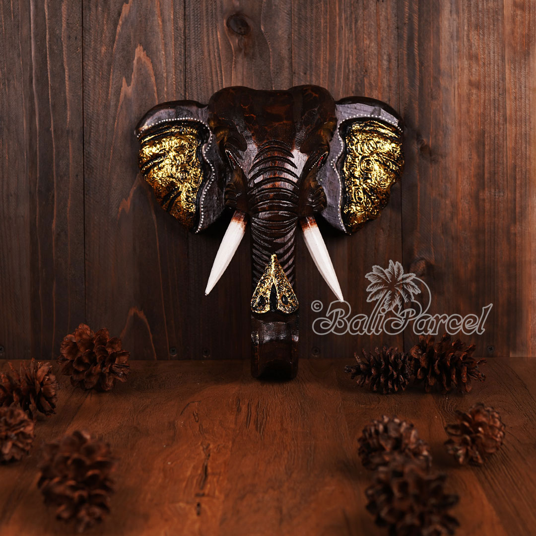 Wooden Wallhanging Elephant Head, Handmade From Albesia Wood