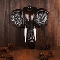 Wooden Wallhanging Elephant Head, Handmade From Albesia Wood