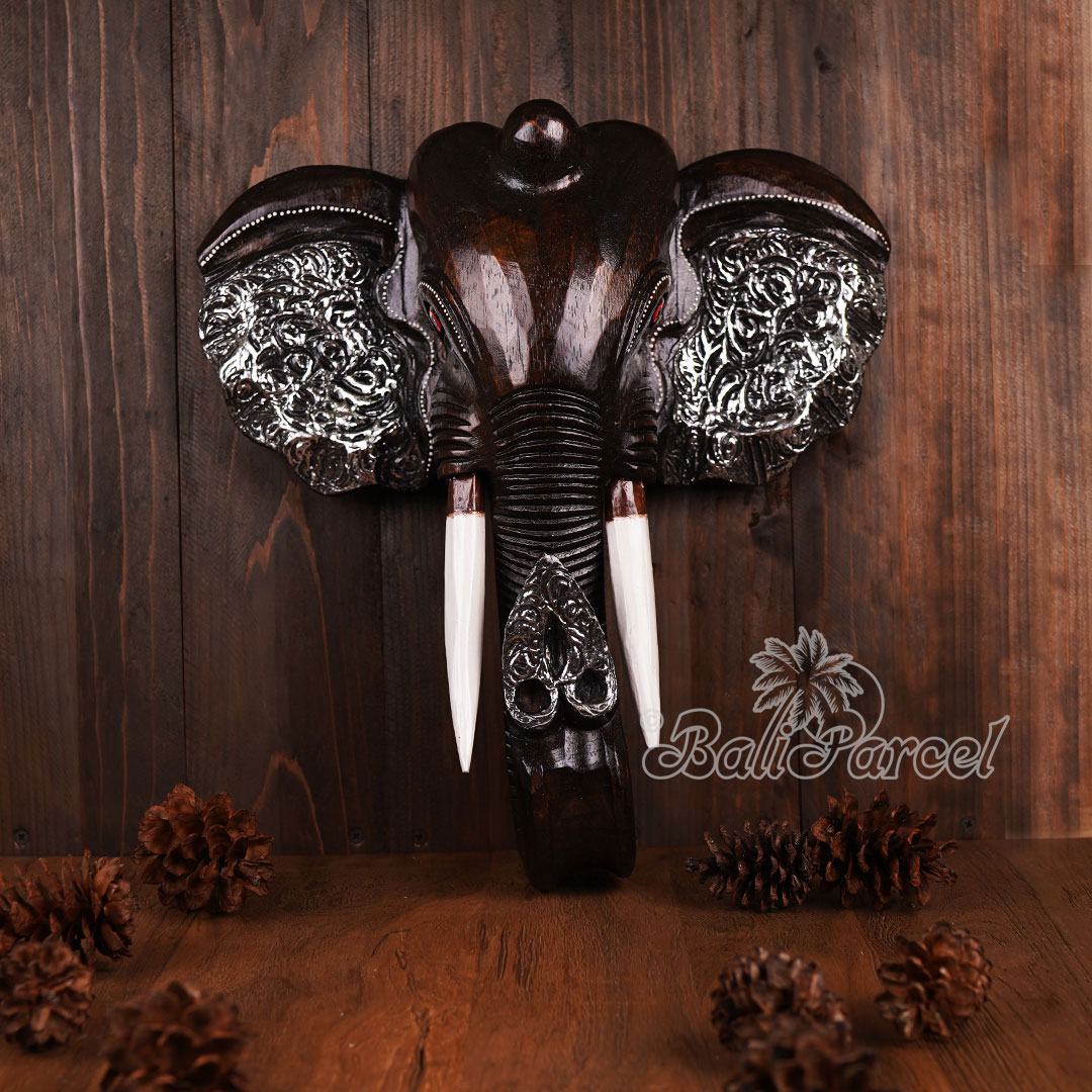 Wooden Wallhanging Elephant Head, Handmade From Albesia Wood