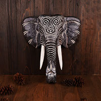 Wooden Wallhanging Elephant Head, Handmade From Albesia Wood