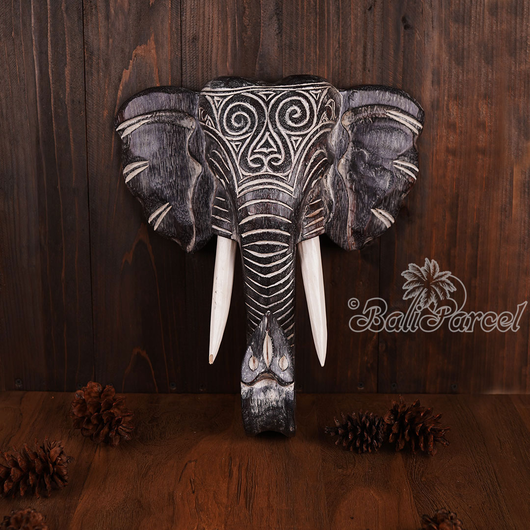 Wooden Wallhanging Elephant Head, Handmade From Albesia Wood