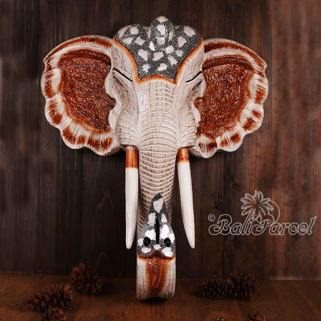 Wooden Wallhanging Elephant Head, Handmade From Albesia Wood