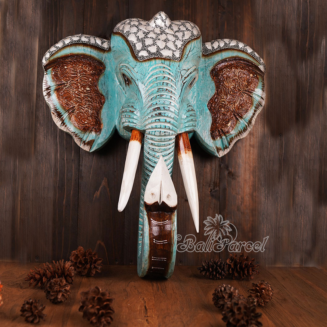 Wooden Wallhanging Elephant Head, Handmade From Albesia Wood