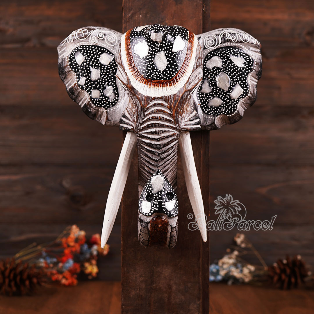 Wooden Wallhanging Elephant Head, Handmade From Albesia Wood