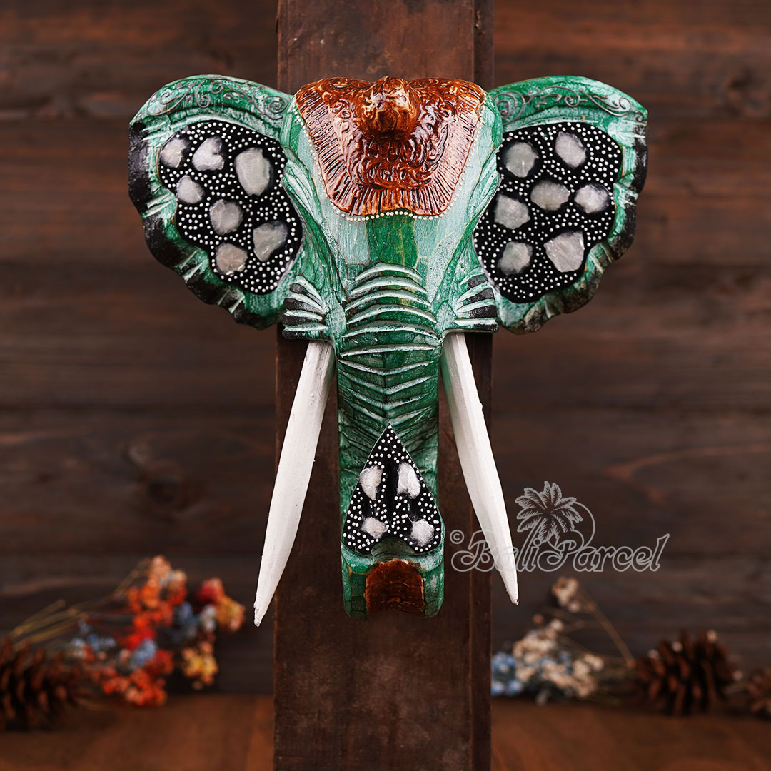 Wooden Wallhanging Elephant Head, Handmade From Albesia Wood