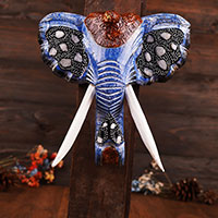 Wooden Wallhanging Elephant Head, Handmade From Albesia Wood