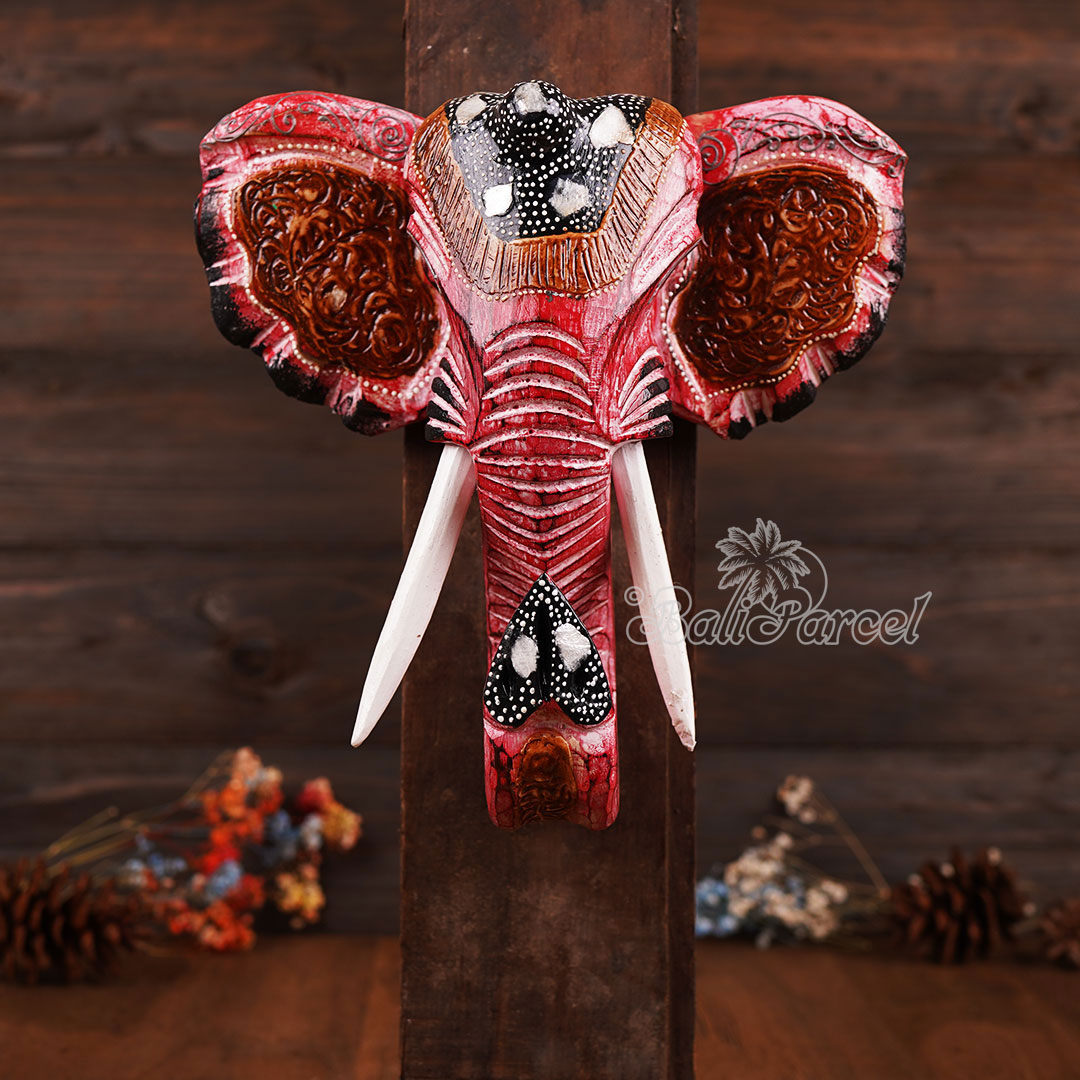 Wooden Wallhanging Elephant Head, Handmade From Albesia Wood