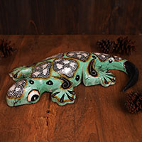 Wooden Gecko With Painted, Handmade From Albesia Wood