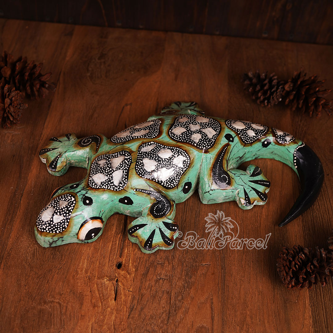 Wooden Gecko With Painted, Handmade From Albesia Wood