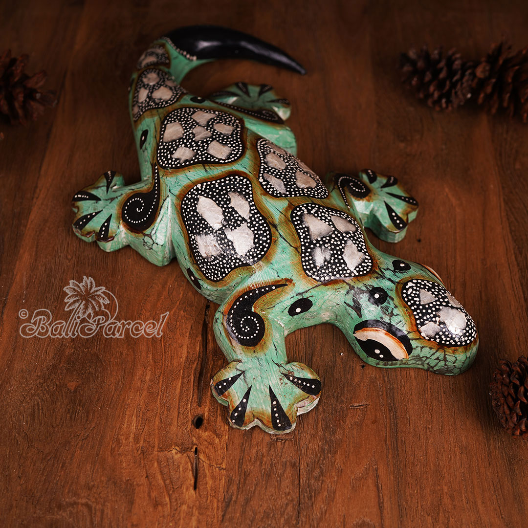 Wooden Gecko With Painted, Handmade From Albesia Wood