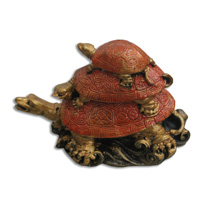Wooden 3 Turtle With Painted, Handcarved From Albesia Wood