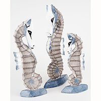 Wooden Sea Horse Set Of 3, Hand Carved From Albesia Wood