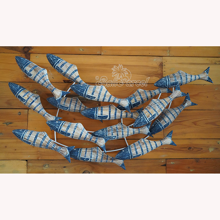 Wooden Fishs On Wire With Painted, Handmade From Albesia Wood