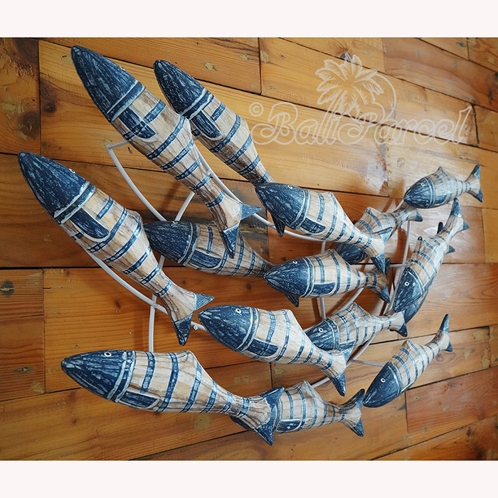 Wooden Fishs On Wire With Painted, Handmade From Albesia Wood