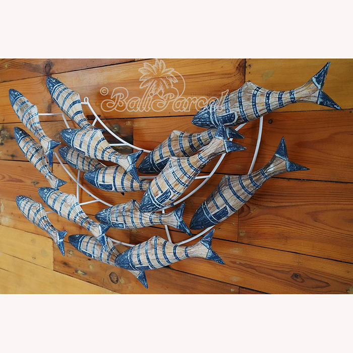 Wooden Fishs On Wire With Painted, Handmade From Albesia Wood