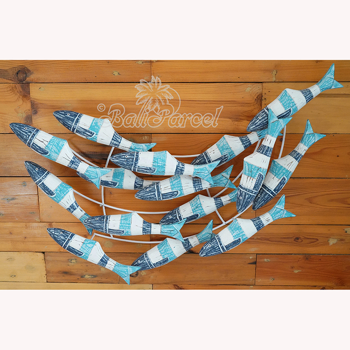 Wooden Fishs On Wire With Painted, Handmade From Albesia Wood
