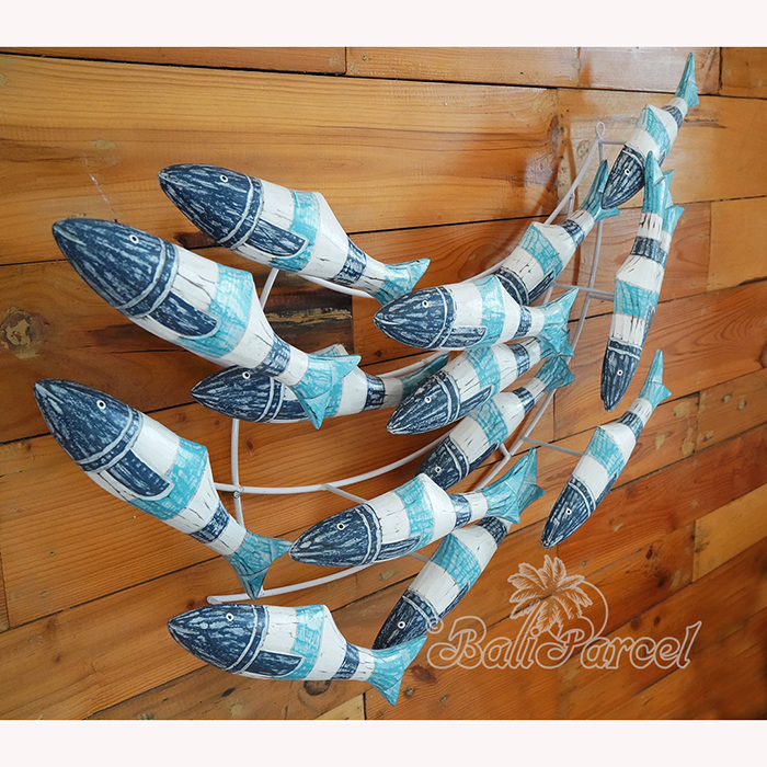 Wooden Fishs On Wire With Painted, Handmade From Albesia Wood
