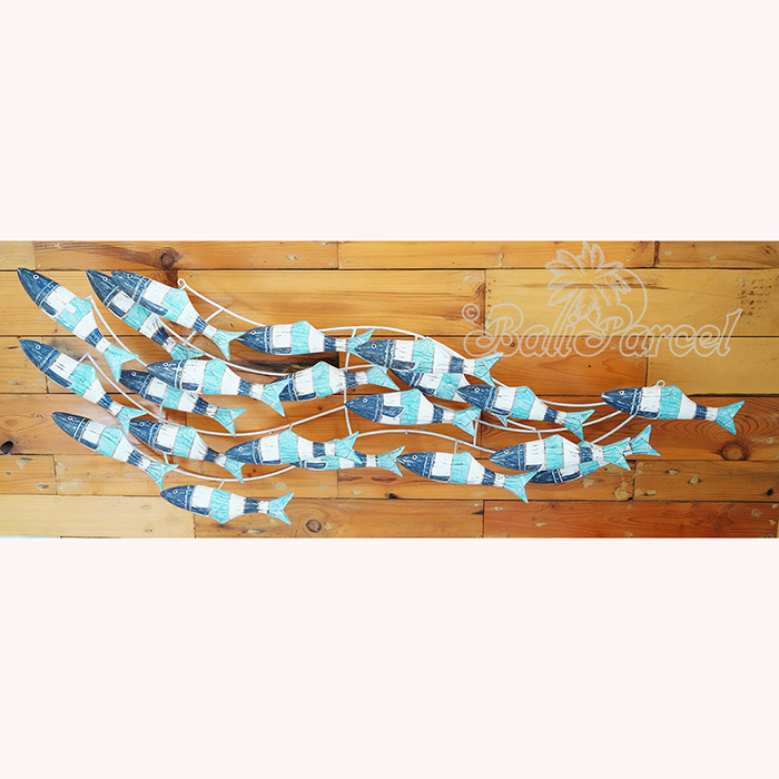 Wooden Fishs On Wire With Painted, Handmade From Albesia Wood