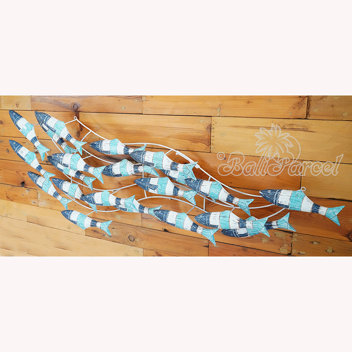 Wooden Fishs On Wire With Painted, Handmade From Albesia Wood