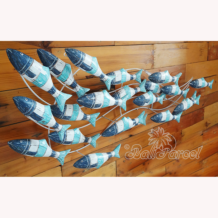 Wooden Fishs On Wire With Painted, Handmade From Albesia Wood
