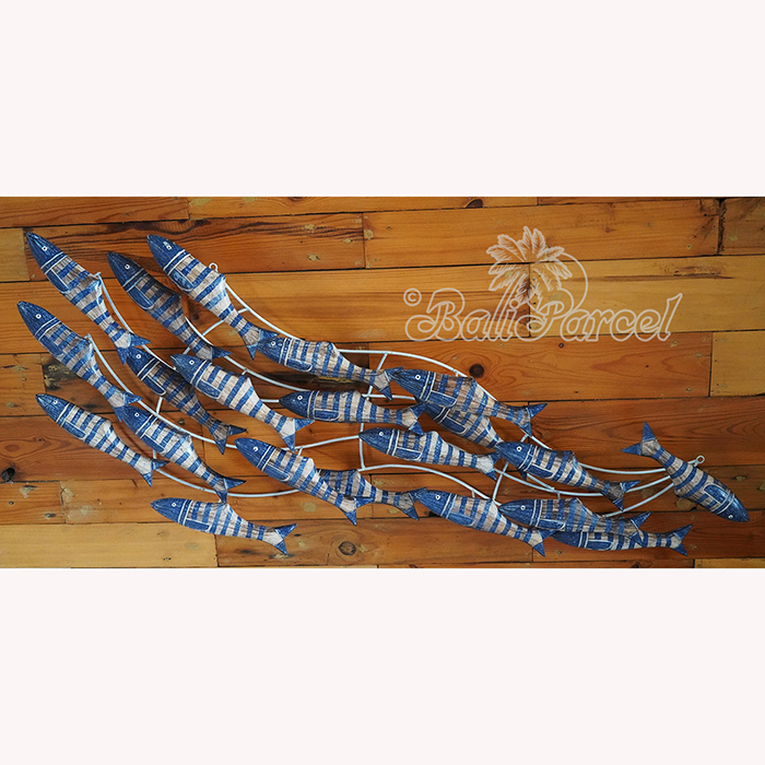Wooden Fishs On Wire With Painted, Handmade From Albesia Wood