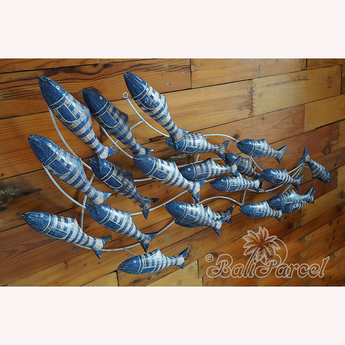 Wooden Fishs On Wire With Painted, Handmade From Albesia Wood