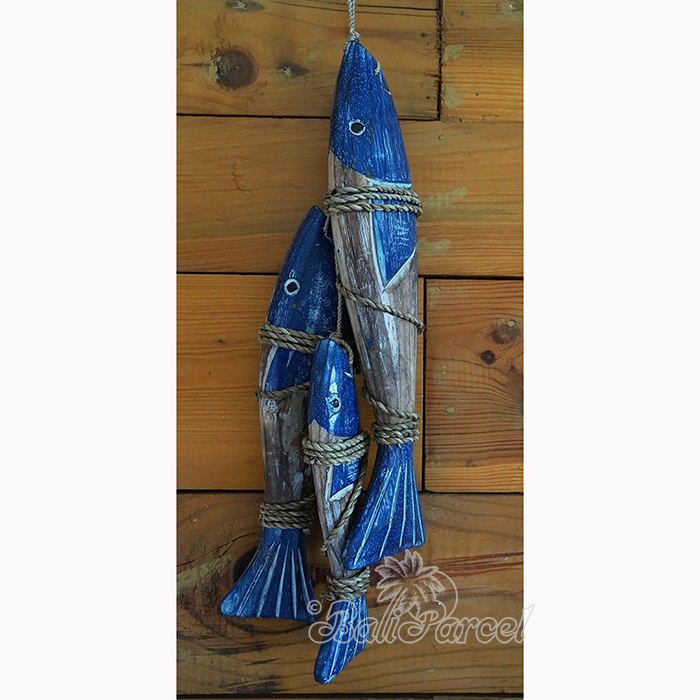 Wooden Wall Hanging 3 Fish On String, Handmade From Albesia Wood
