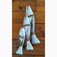 Wooden Wall Hanging 3 Fish On String, Handmade From Albesia Wood