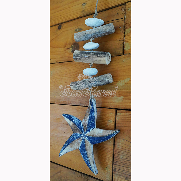 Wooden Wall Hanging Starfish, Handmade From Albesia Wood