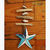 Wooden Wall Hanging Starfish, Handmade From Albesia Wood